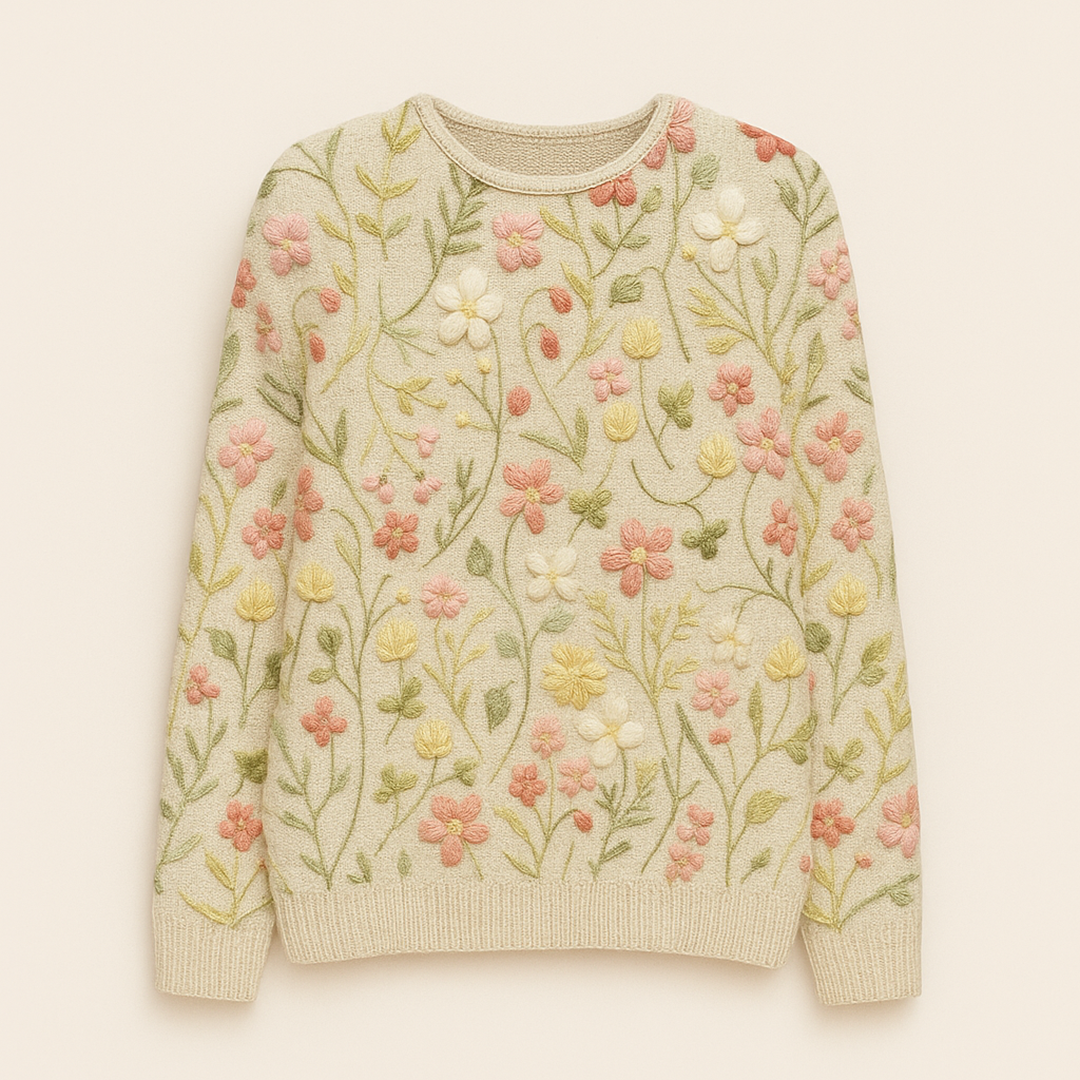 Damski Sweter Dzianinowy W Kwiatowy Wzór | Casual