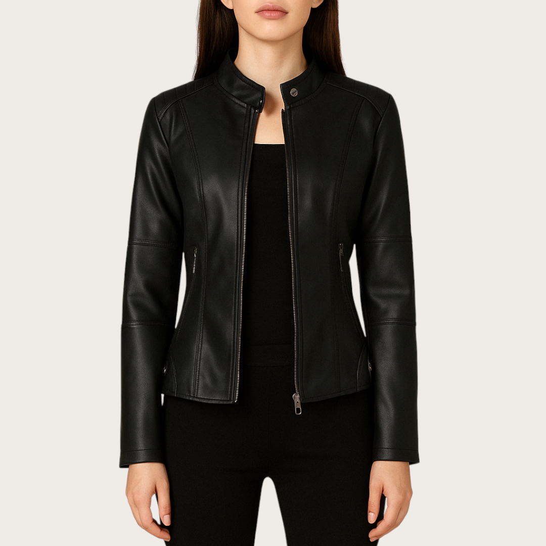 Damska Skórzana Kurtka Z Zamkiem | Długi Rękaw