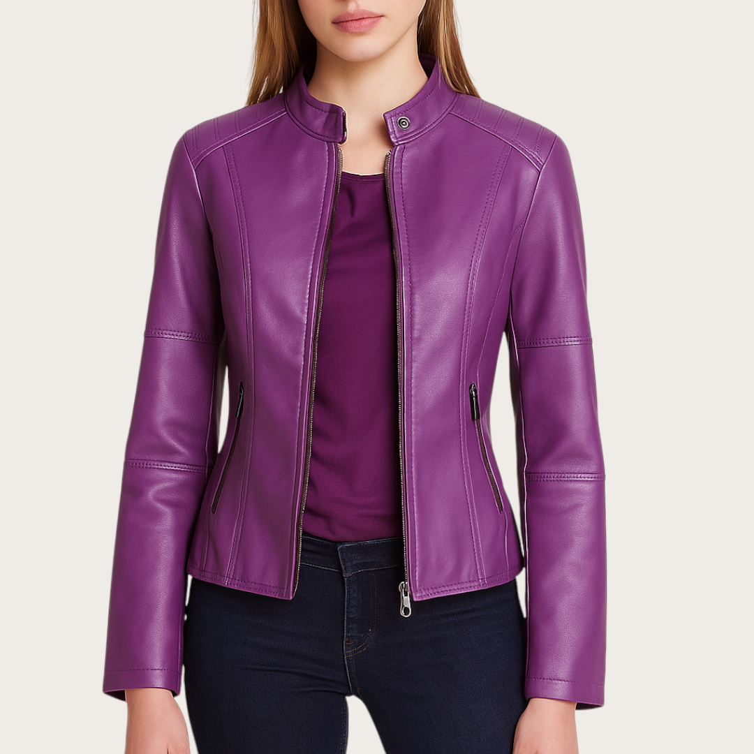 Damska Skórzana Kurtka Z Zamkiem | Długi Rękaw