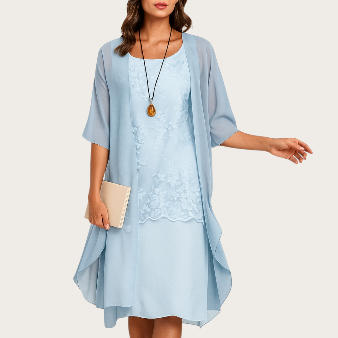 Damska Dwuczęściowa Sukienka Wieczorowa w Kwiaty | Mini