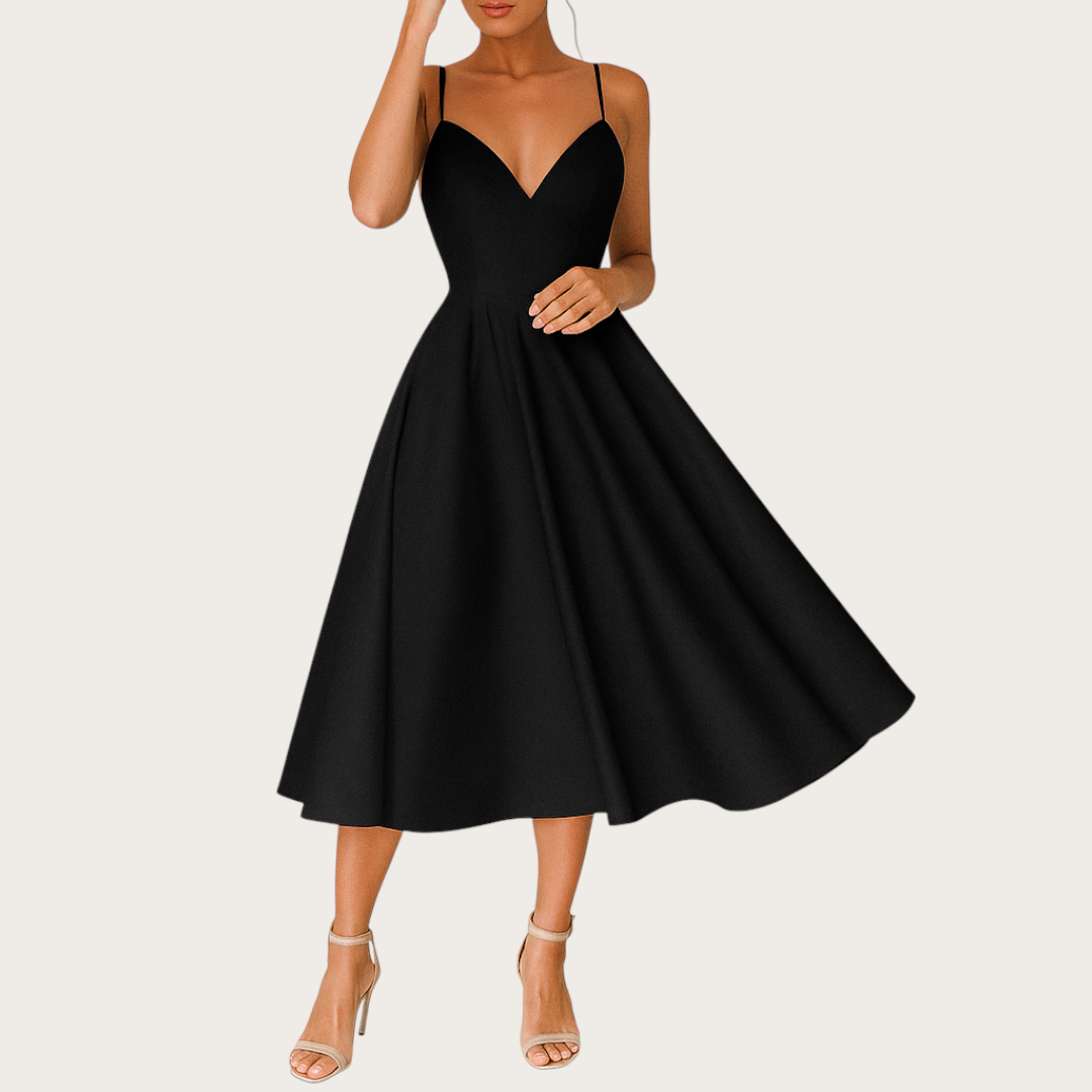 Damska Sukienka Koktajlowa z Dekoltem w Serek | Midi