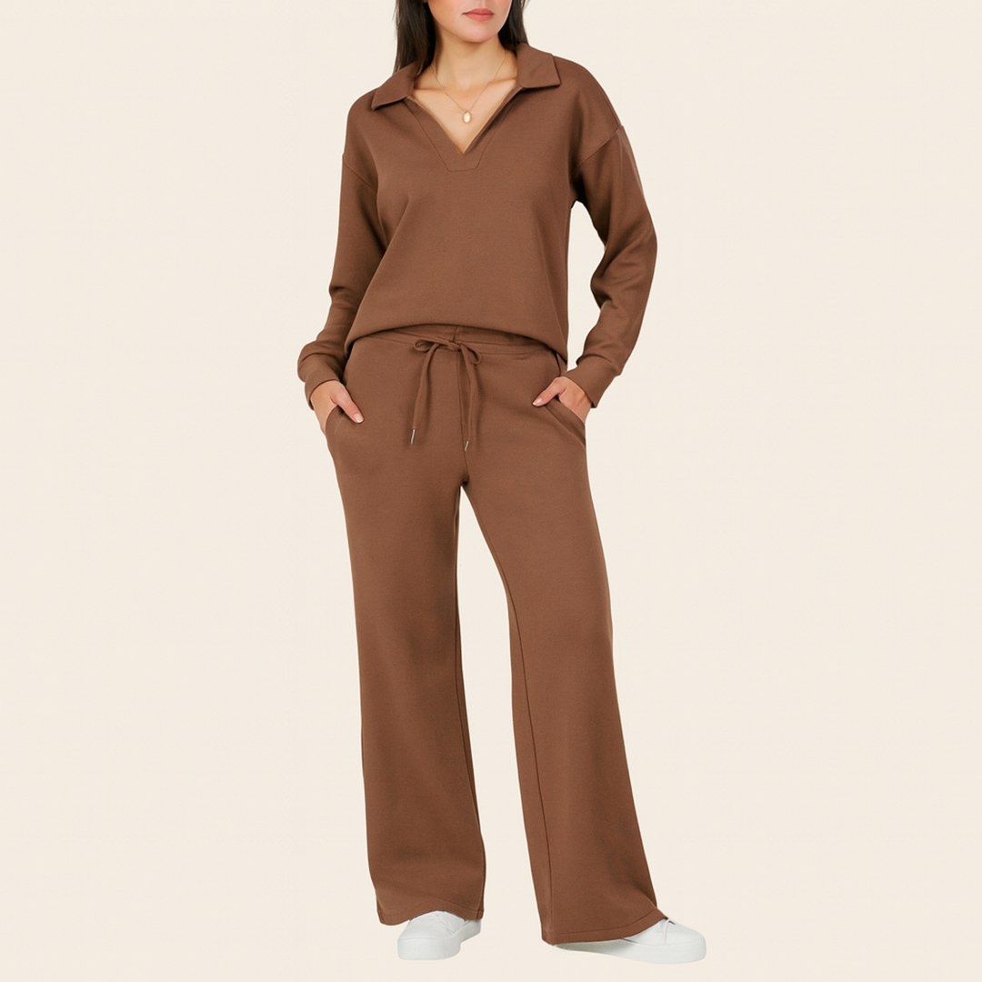 Damski Dwuczęściowy Zestaw Z Szerokimi Spodniami | Dekolt V