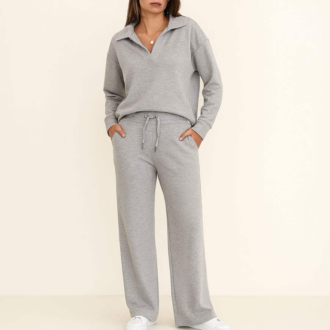 Damski Dwuczęściowy Zestaw Z Szerokimi Spodniami | Dekolt V