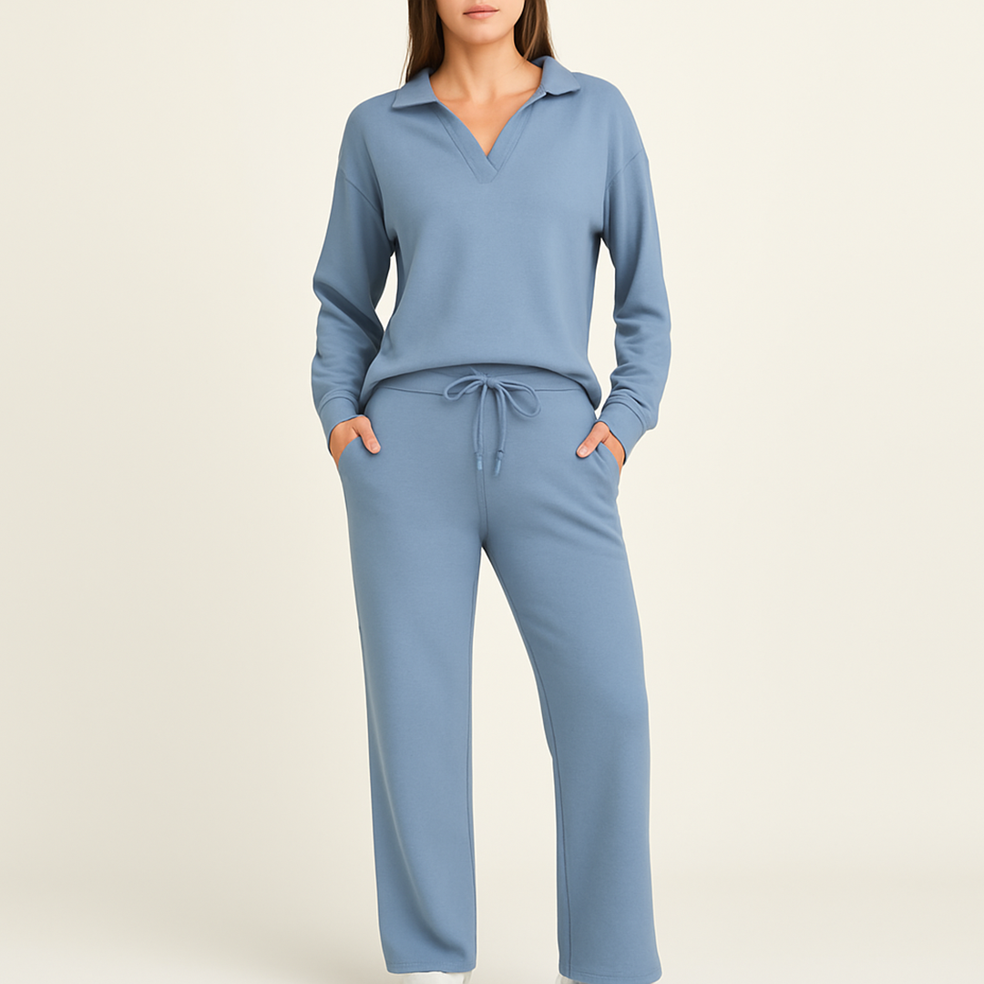 Damski Dwuczęściowy Zestaw Z Szerokimi Spodniami | Dekolt V