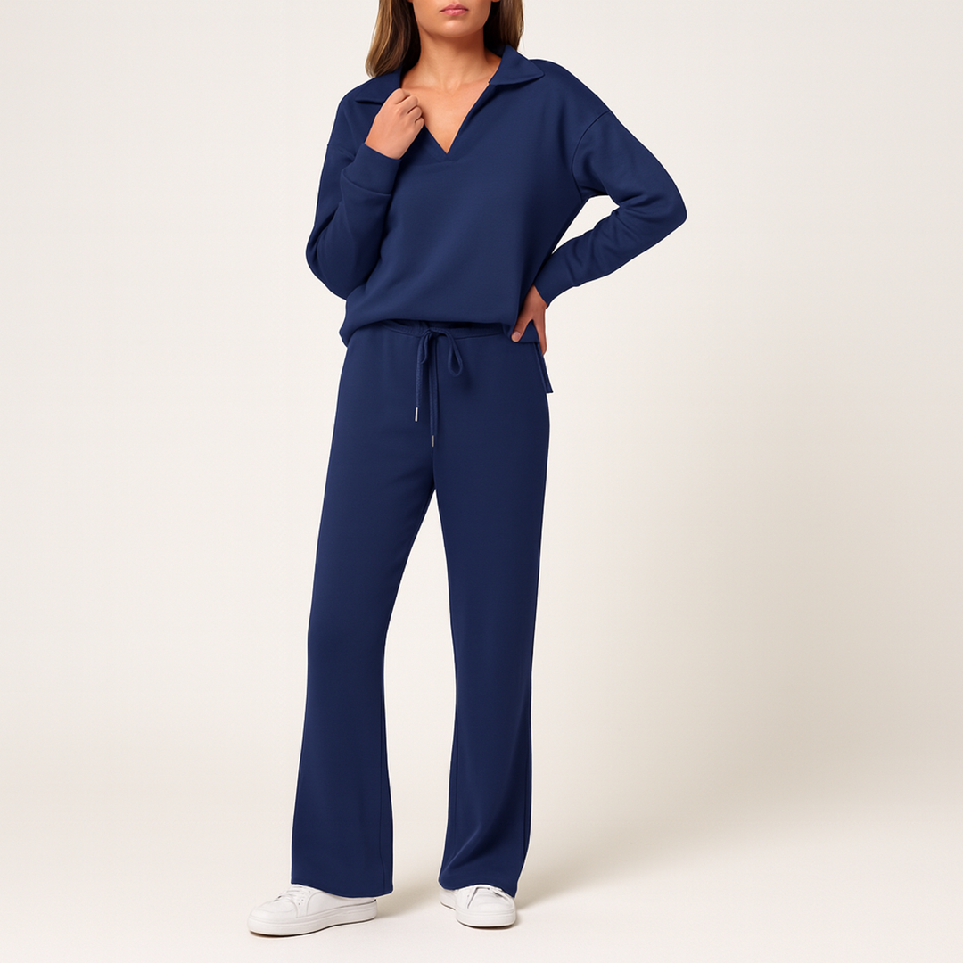 Damski Dwuczęściowy Zestaw Z Szerokimi Spodniami | Dekolt V