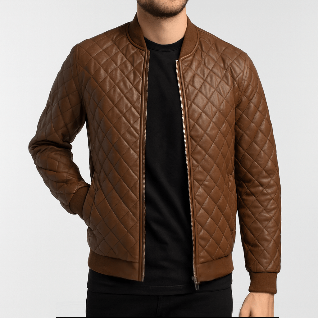 Ciepła skórzana kurtka z wysokim kołnierzem dla mężczyzn – elegancki styl