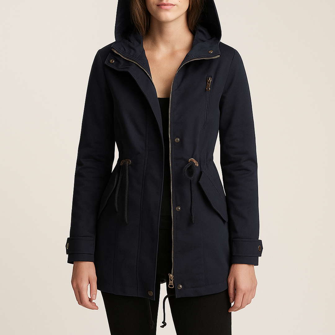 Damska Długa Kurtka Przeciwdeszczowa Z Zamkiem | Długi Rękaw