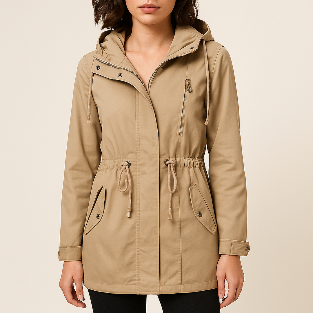 Damska Długa Kurtka Przeciwdeszczowa Z Zamkiem | Długi Rękaw