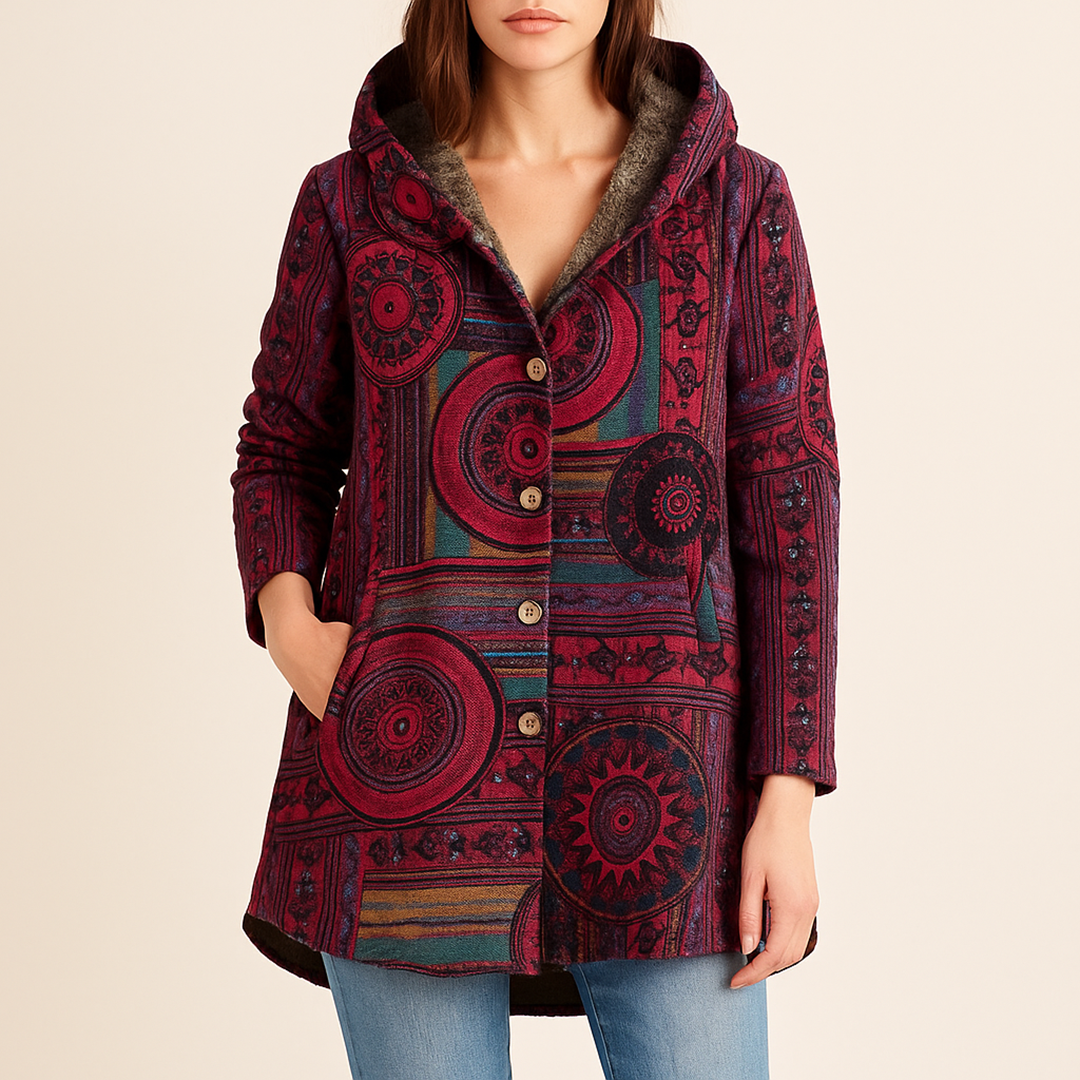 Damska Kurtka W Kwiatowy Wzór Z Kapturem | Zima