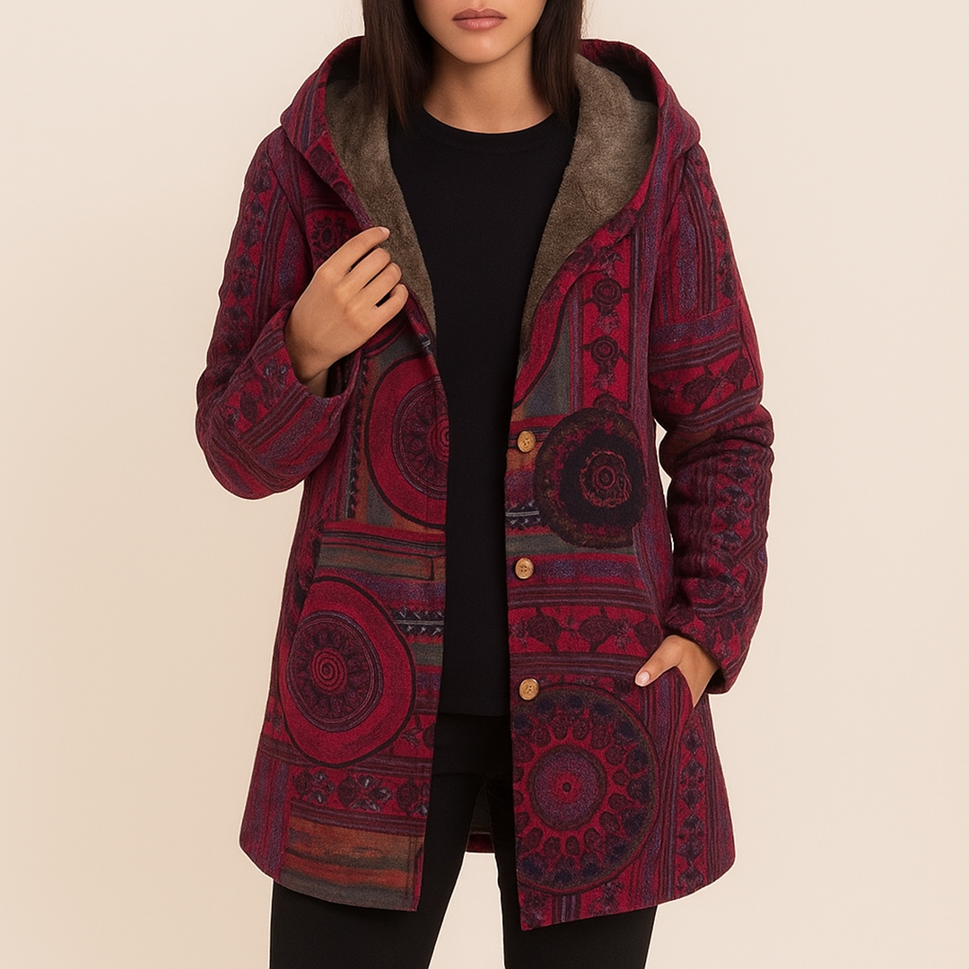 Damska Kurtka W Kwiatowy Wzór Z Kapturem | Zima