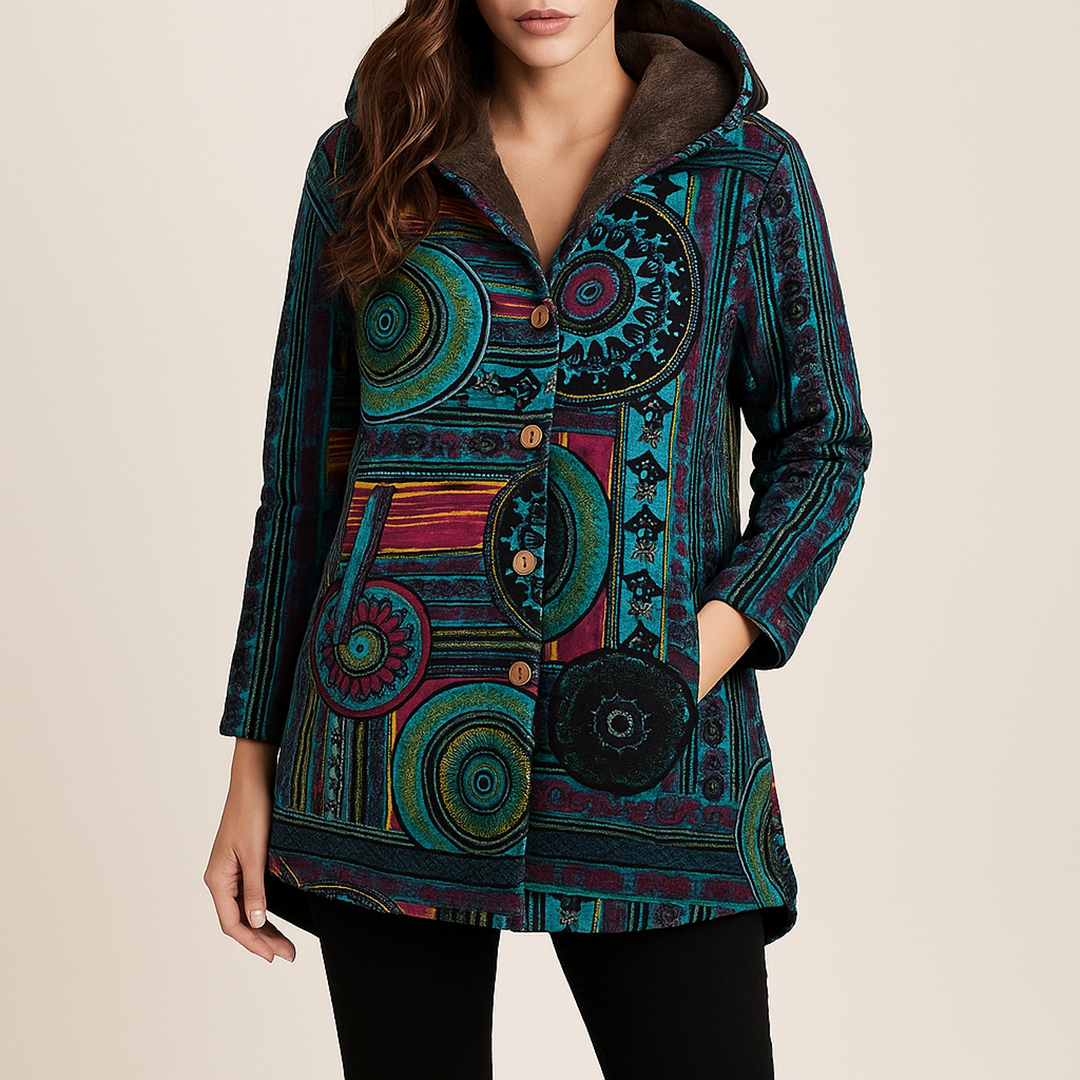 Damska Kurtka W Kwiatowy Wzór Z Kapturem | Zima