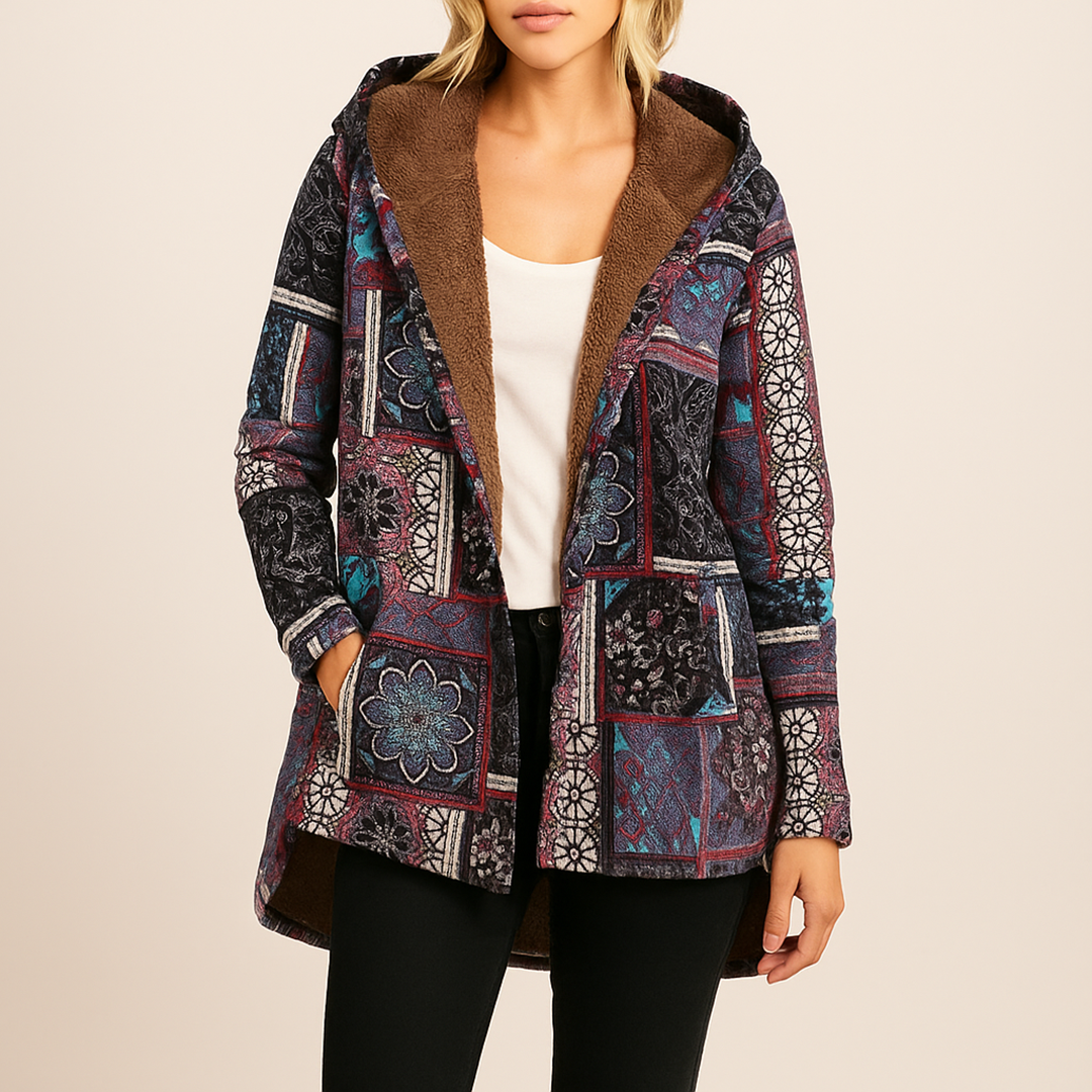 Damska Kurtka W Kwiatowy Wzór Z Kapturem | Zima