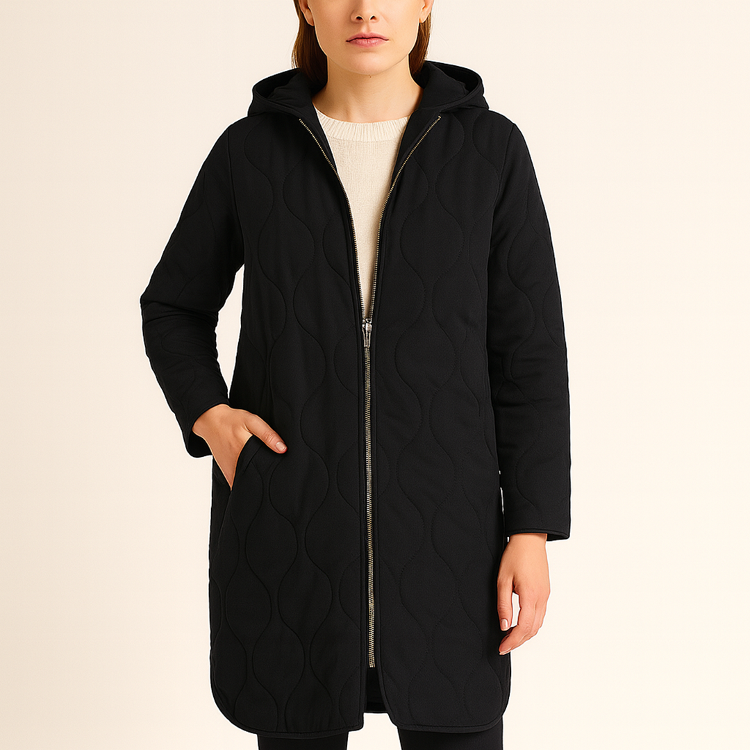 Damska Pikowana Kurtka Z Zamkiem | Długa