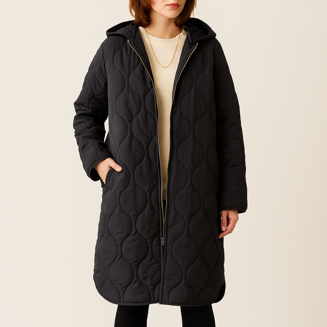 Damska Pikowana Kurtka Z Zamkiem | Długa