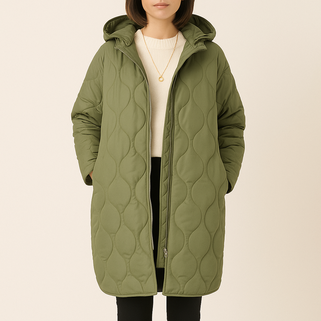 Damska Pikowana Kurtka Z Zamkiem | Długa