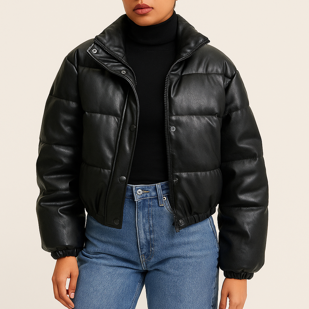 Damska Skórzana Pikowana Kurtka | Krótka