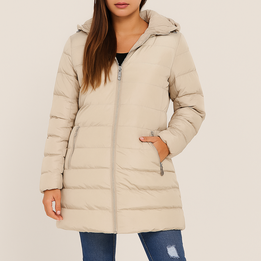 Damska Zimowa Kurtka Puchowa Z Kapturem | Zamek