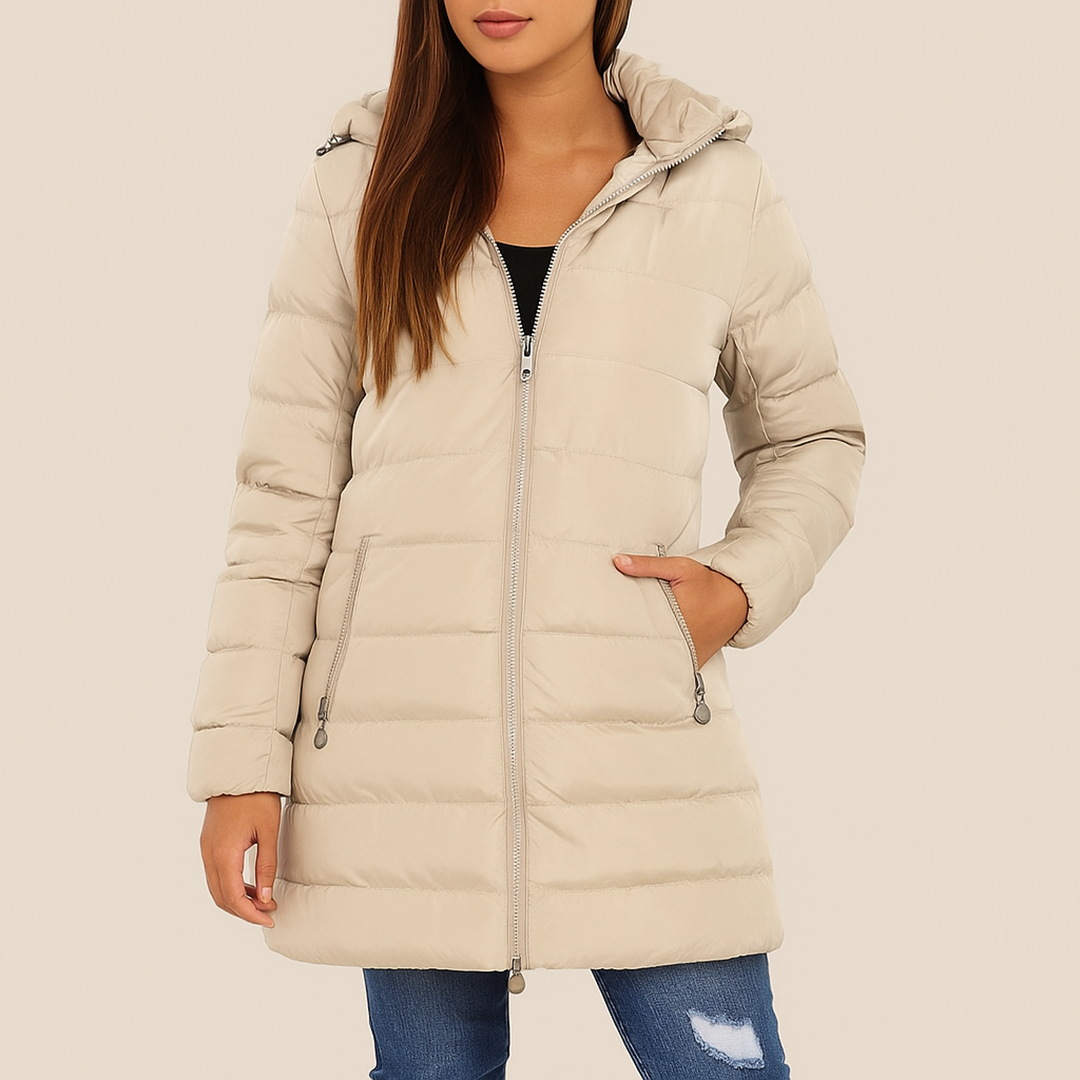 Damska Zimowa Kurtka Puchowa Z Kapturem | Zamek