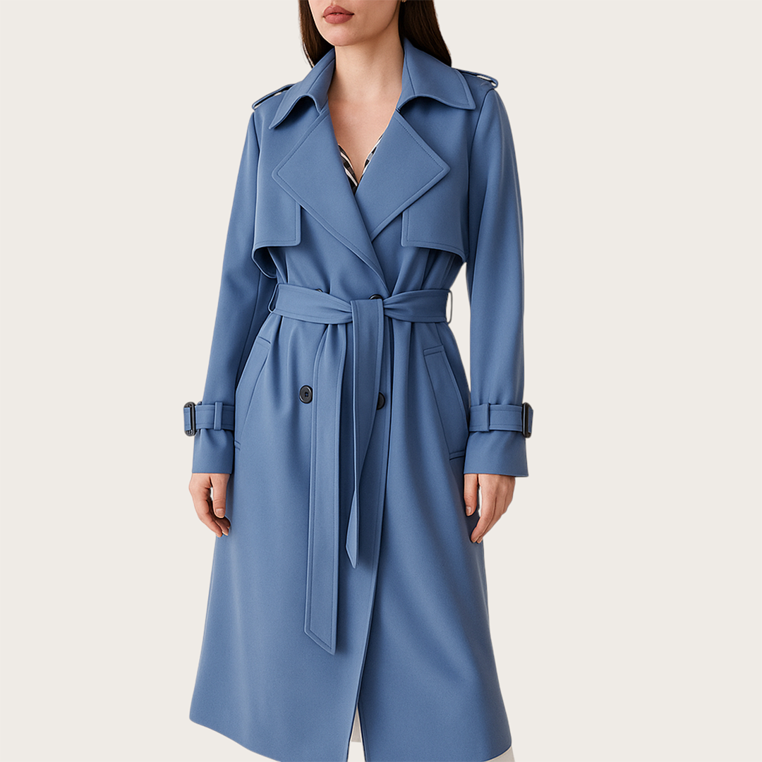 Damski Długi Płaszcz Trenczowy | Długie Rękawy