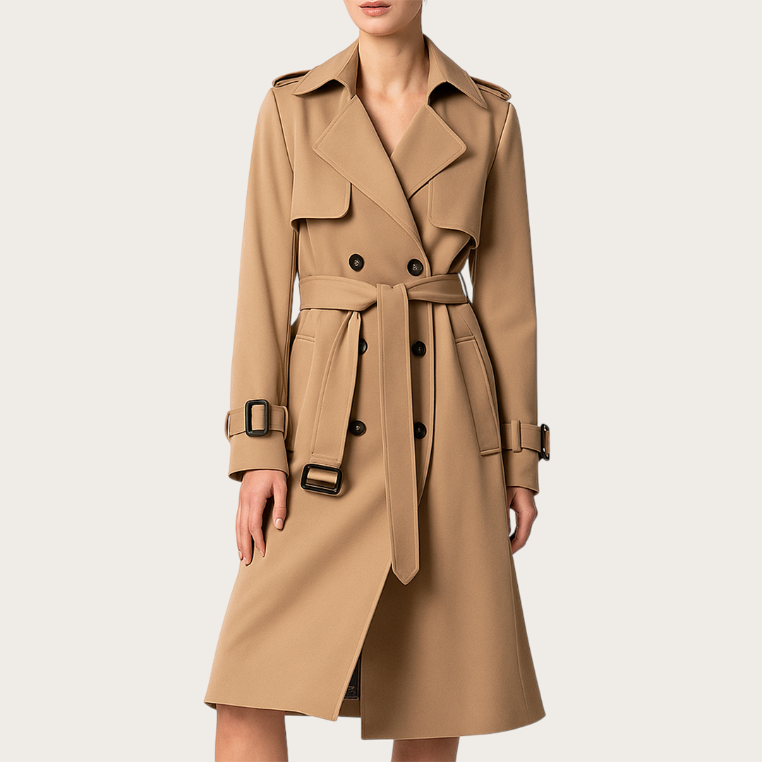 Damski Długi Płaszcz Trenczowy | Długie Rękawy