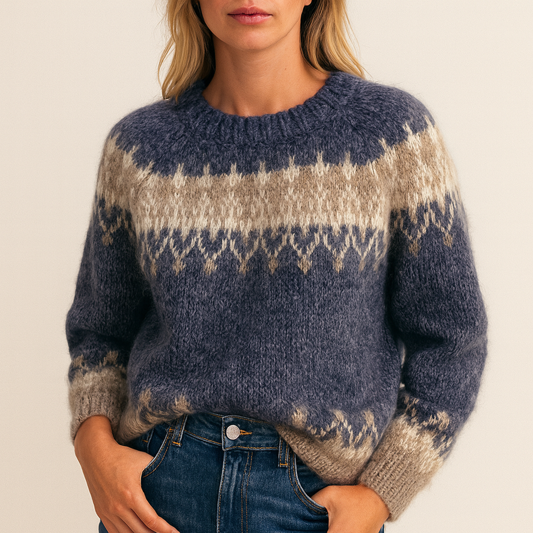 Damski Dzianinowy Sweter | Okrągły Dekolt