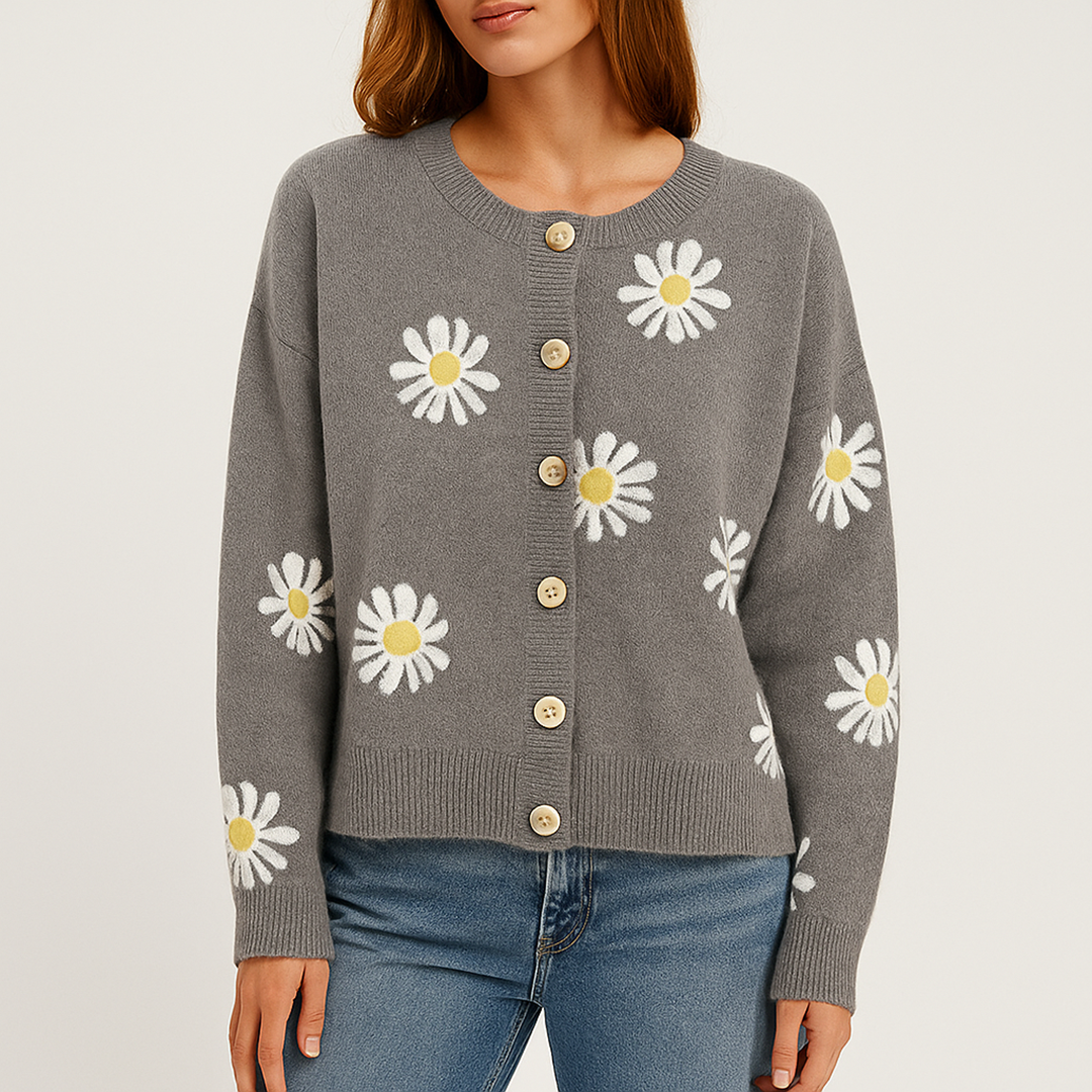 Damski Kardigan W Kwiatowy Wzór | Długi Rękaw