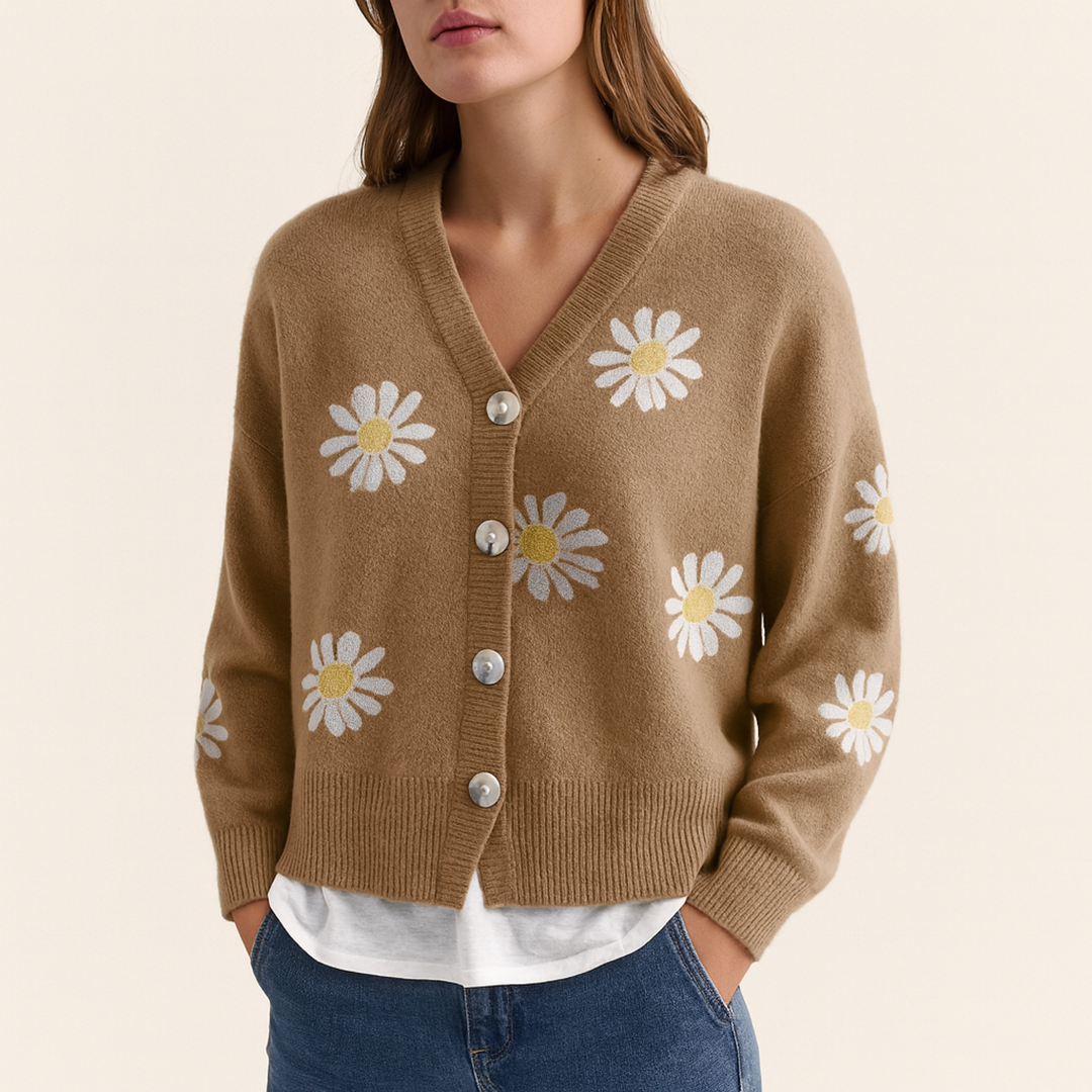 Damski Kardigan W Kwiatowy Wzór | Długi Rękaw