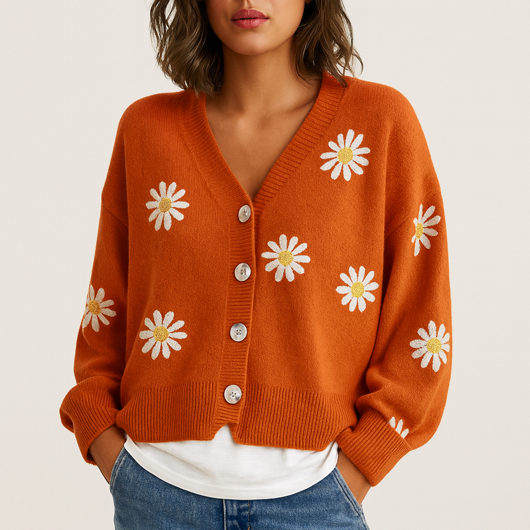 Damski Kardigan W Kwiatowy Wzór | Długi Rękaw