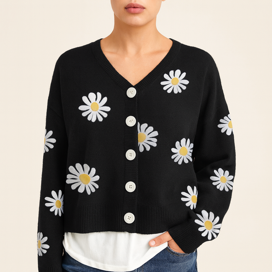 Damski Kardigan W Kwiatowy Wzór | Długi Rękaw