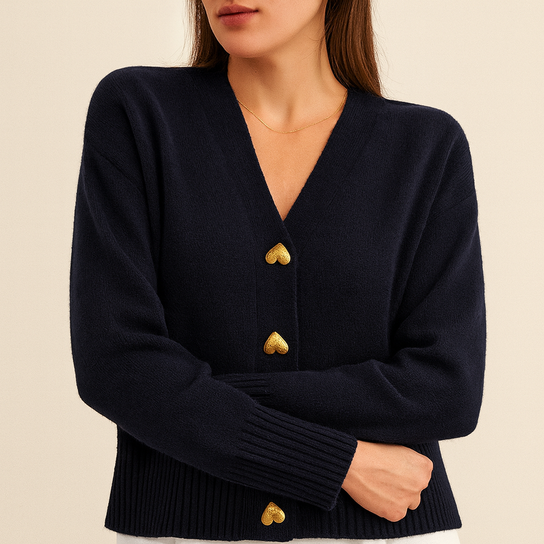 Damski Kardigan Z Dekoltem V | Z Guzikami W Kształcie Serca