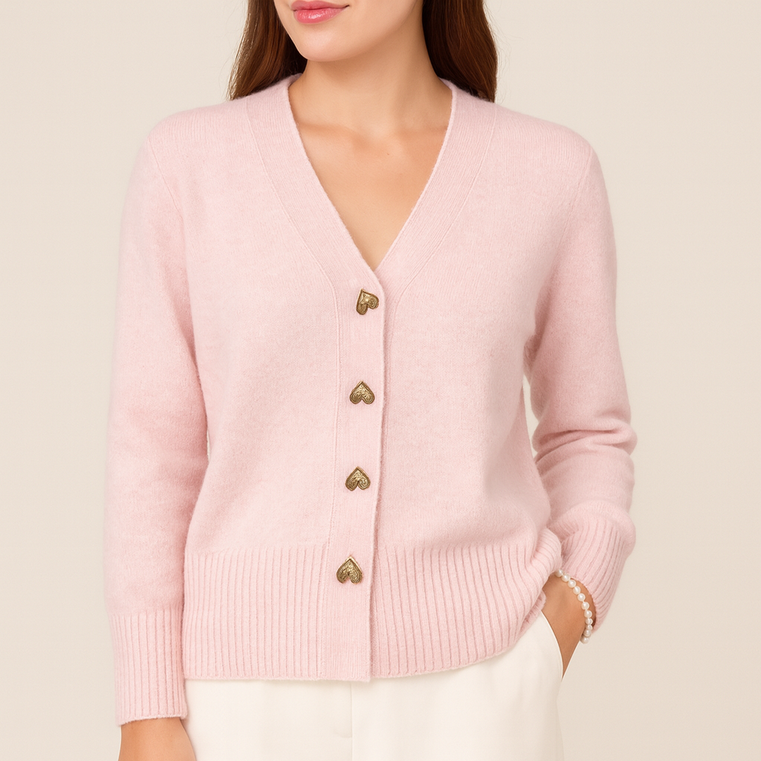 Damski Kardigan Z Dekoltem V | Z Guzikami W Kształcie Serca