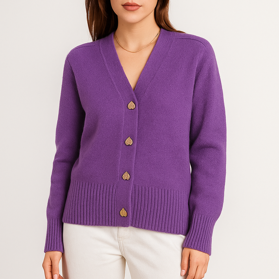 Damski Kardigan Z Dekoltem V | Z Guzikami W Kształcie Serca