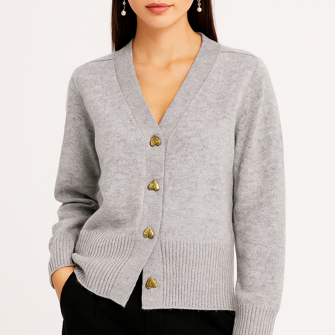 Damski Kardigan Z Dekoltem V | Z Guzikami W Kształcie Serca