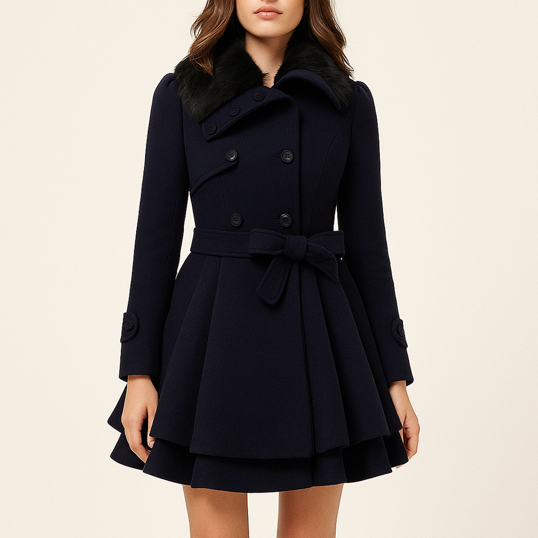Damski Płaszcz Z Futrzanym Kołnierzem | Midi