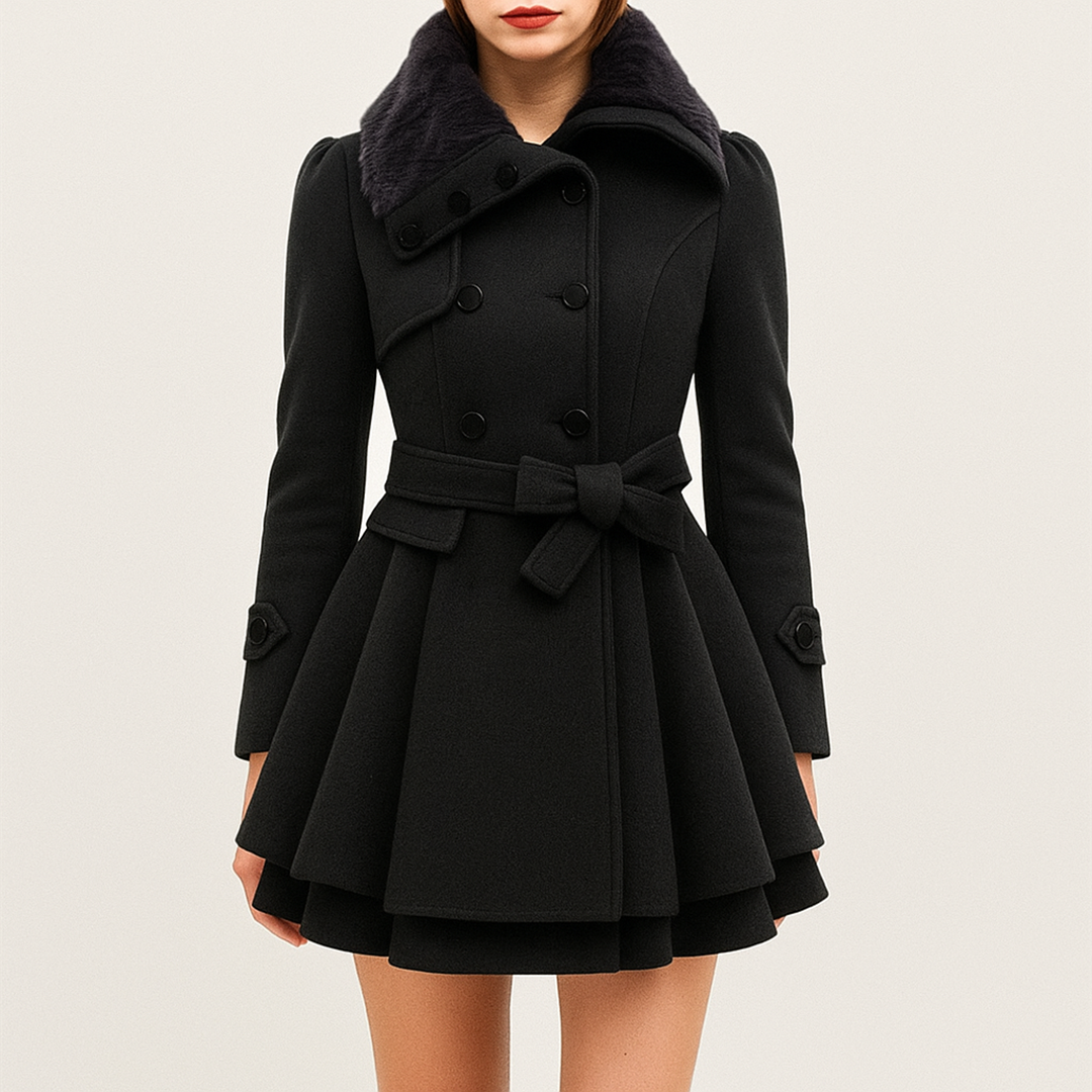 Damski Płaszcz Z Futrzanym Kołnierzem | Midi