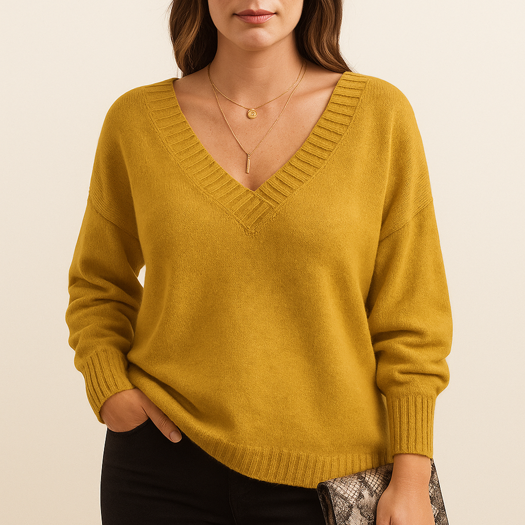 Damski Stylowy Dzianinowy Sweter | Dekolt V