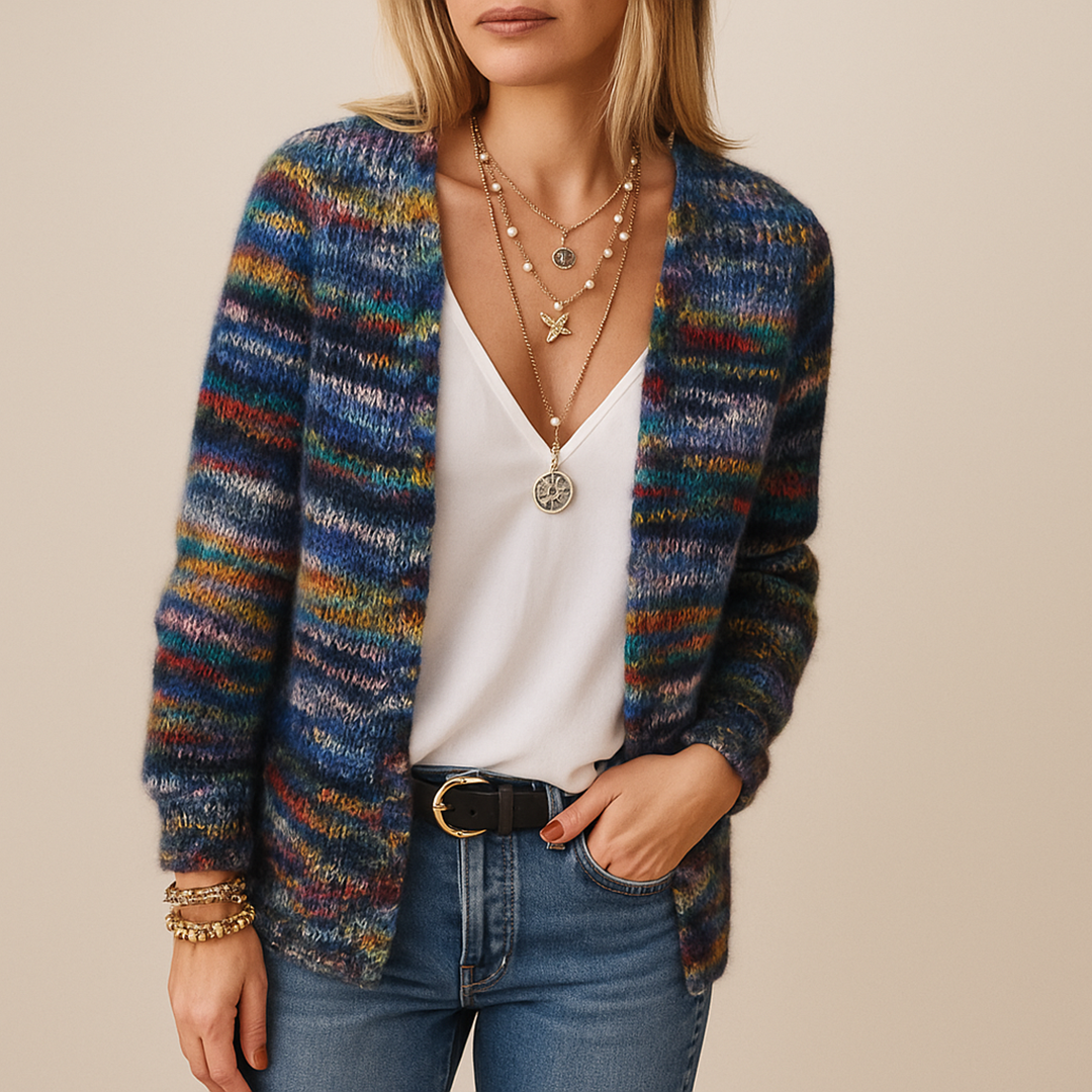 Damski Wielokolorowy Kardigan | Otwarty Przód
