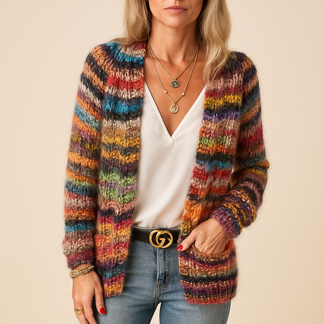 Damski Wielokolorowy Kardigan | Otwarty Przód