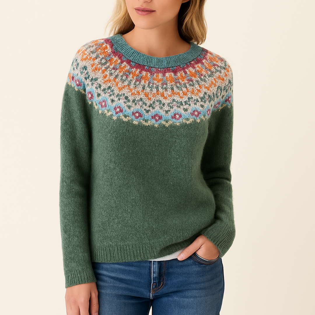 Damski Zimowy Sweter Dzianinowy | Okrągły Dekolt