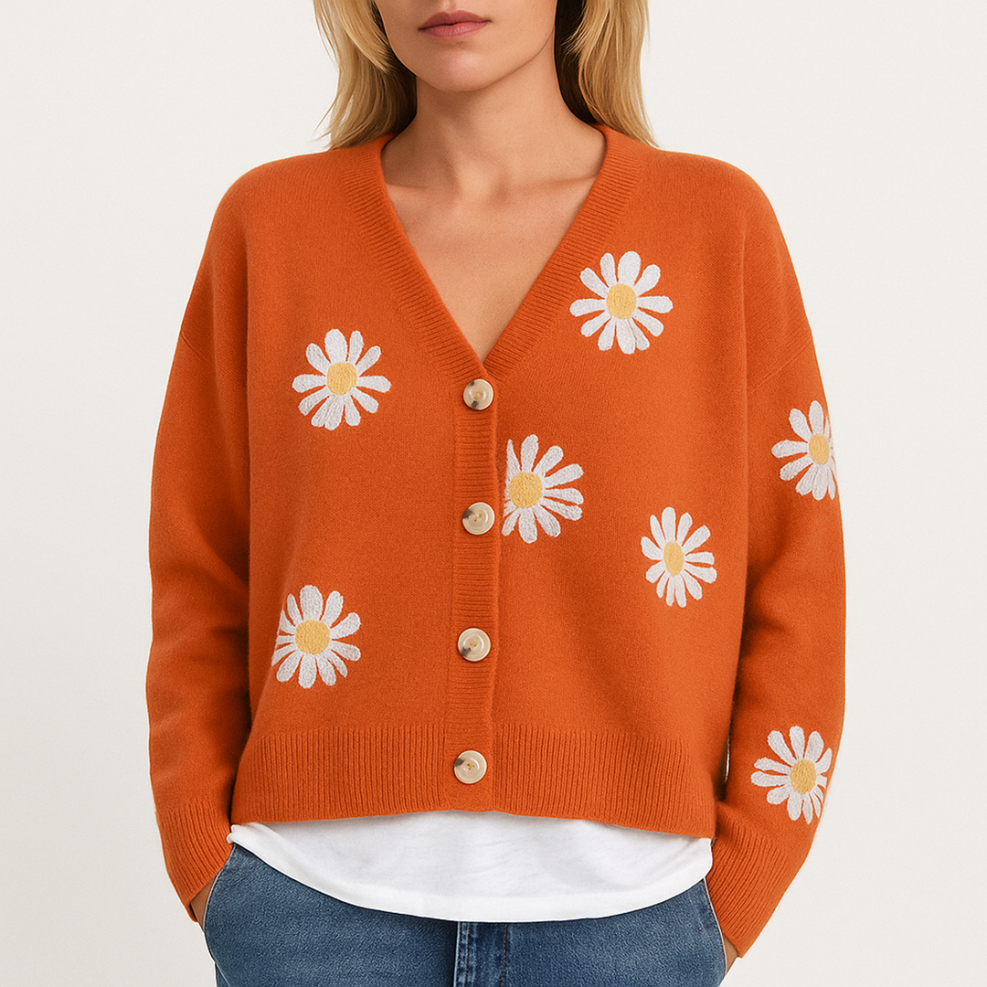 Damski Kardigan W Kwiatowy Wzór | Długi Rękaw