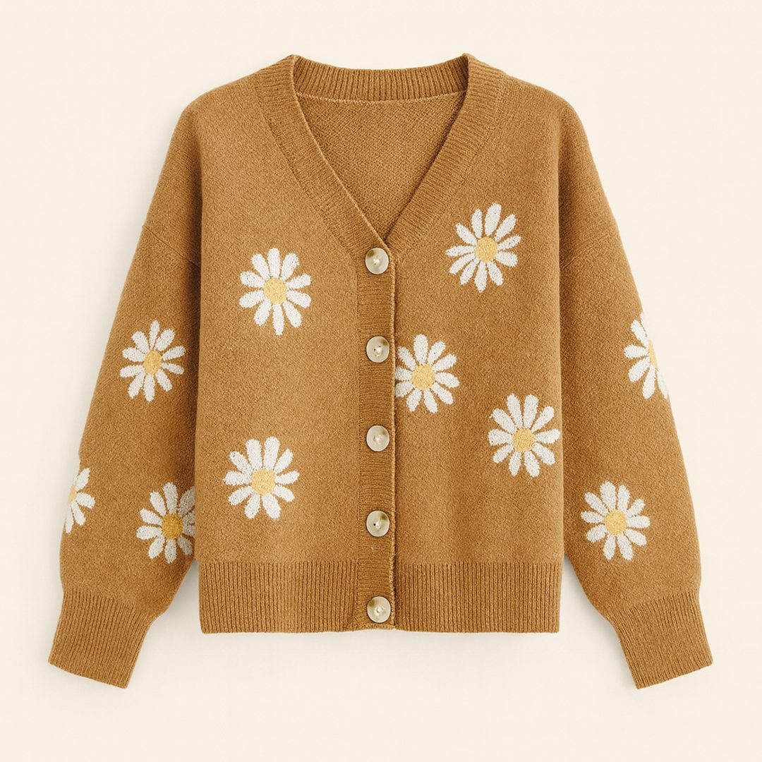 Damski Kardigan W Kwiatowy Wzór | Długi Rękaw