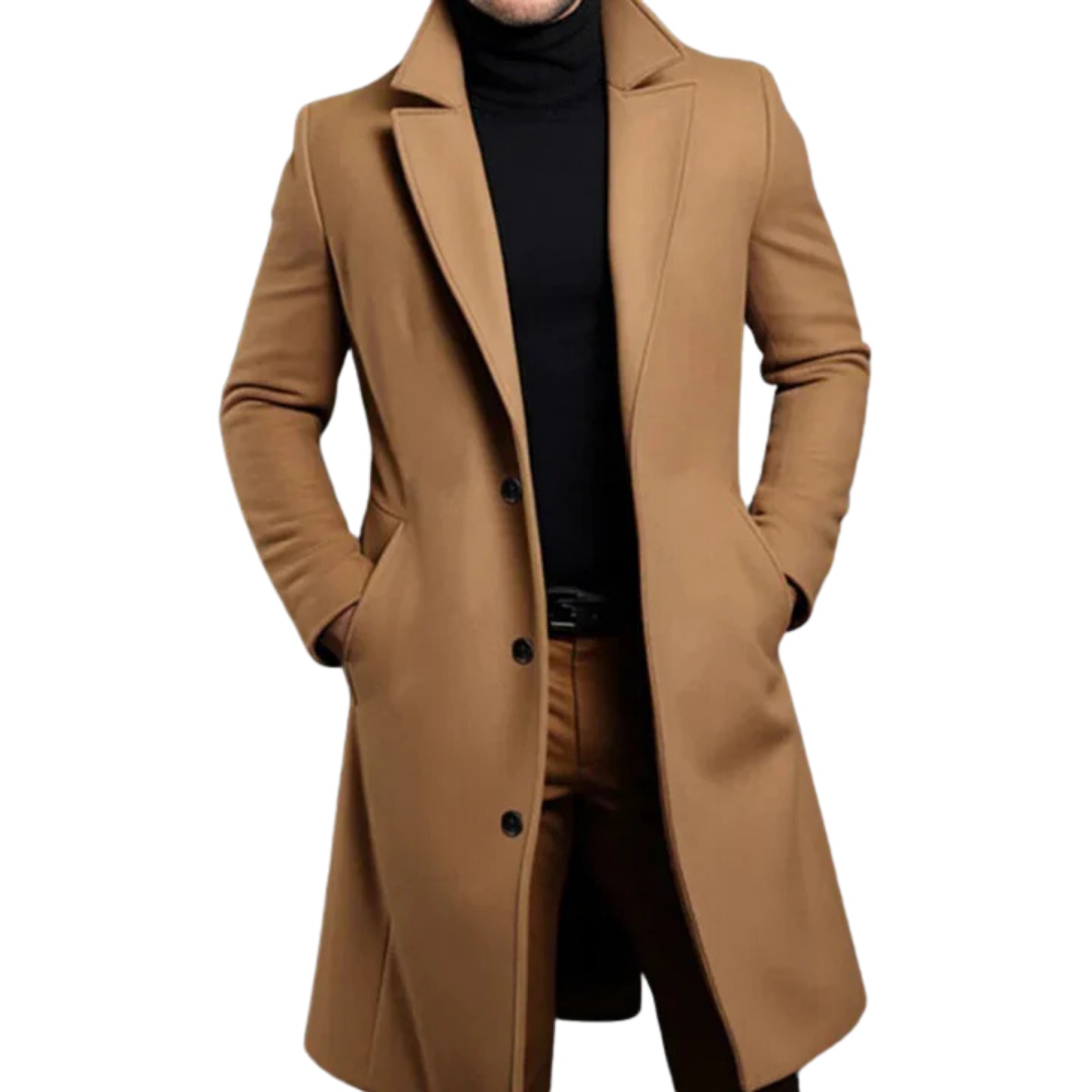 Męski płaszcz z kołnierzem stojącym, idealny na zimowe dni