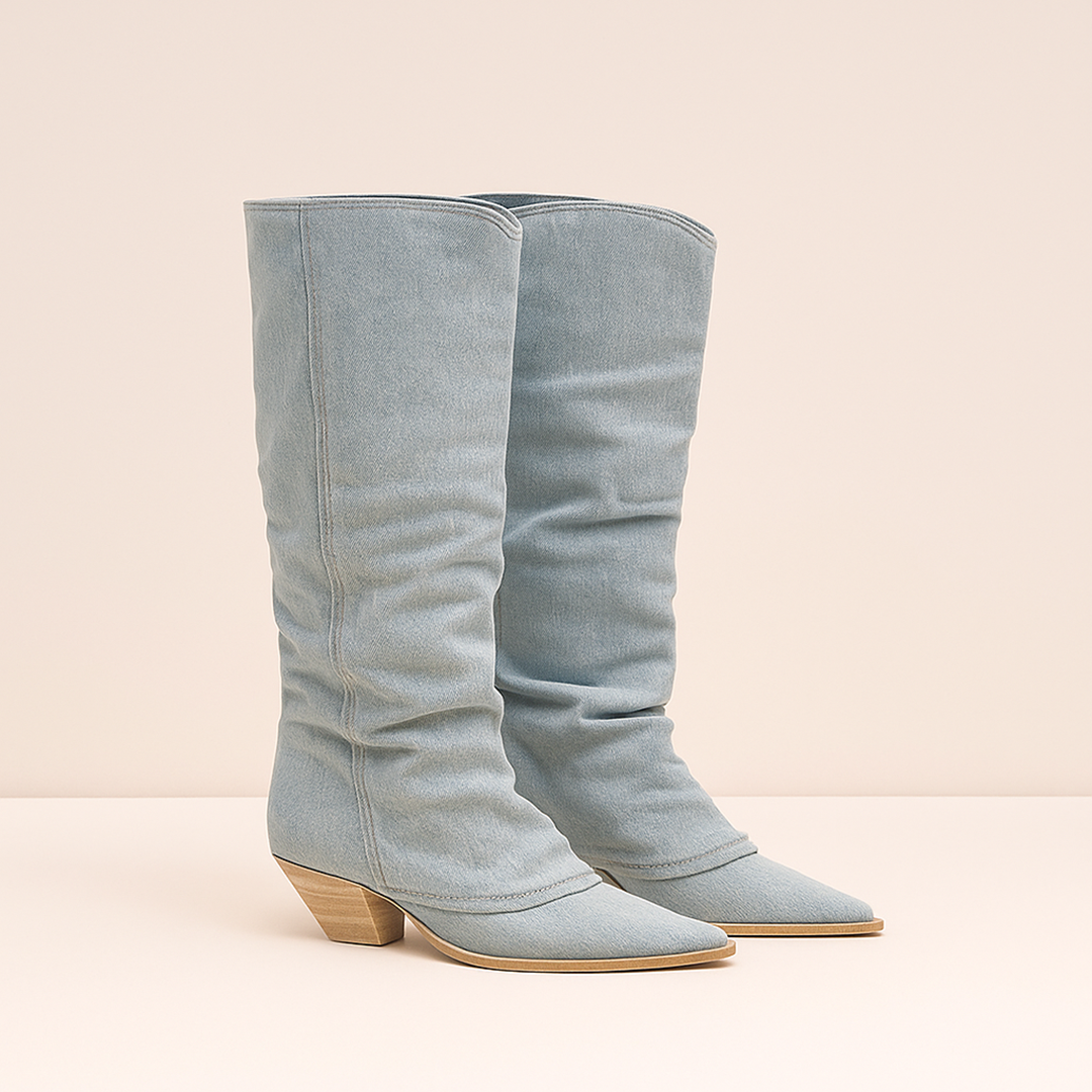 Jeansowe Kozaki Kowbojskie Do Kolan | Zima