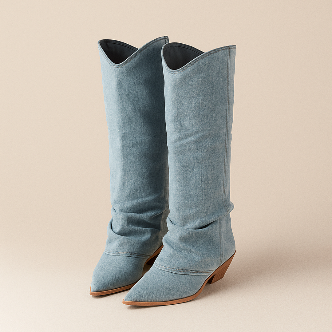 Jeansowe Kozaki Kowbojskie Do Kolan | Zima