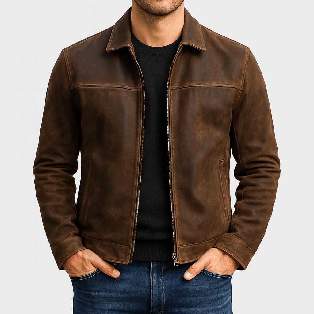 Klasyczna skórzana kurtka męska ze stylowym zamkiem błyskawicznym - Wygodny krój