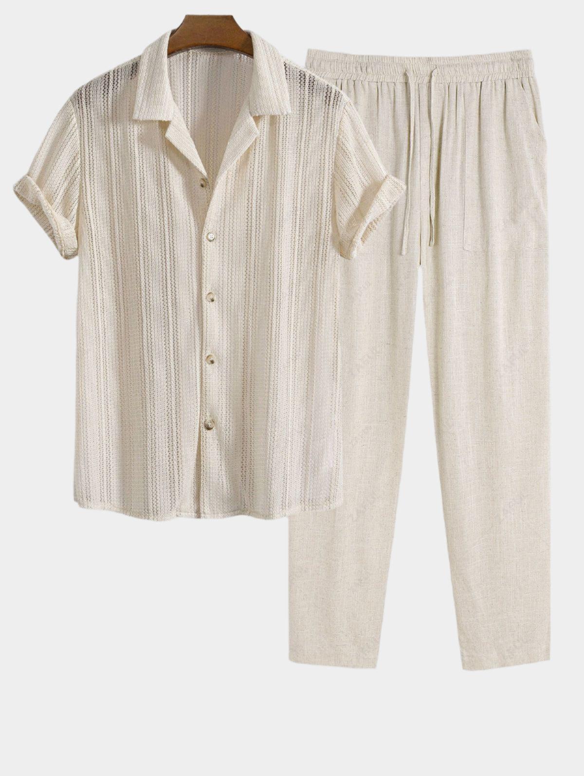 Komplet zestawy dzianinowej ażurowej koszuli i spodni ze ściągaczem