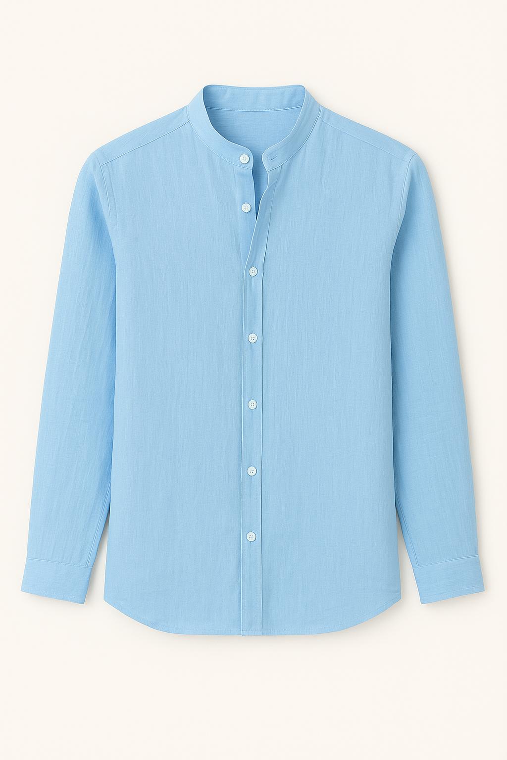 Koszula lniana ze stójką i długimi rękawami – lekka tkanina i luźny krój