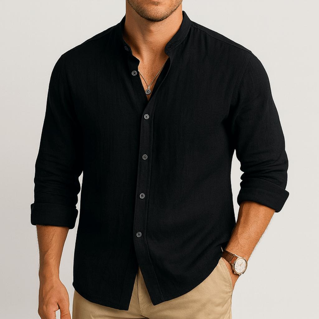 Koszula męska na lato, lniana, zapinana na guziki, o luźnym kroju