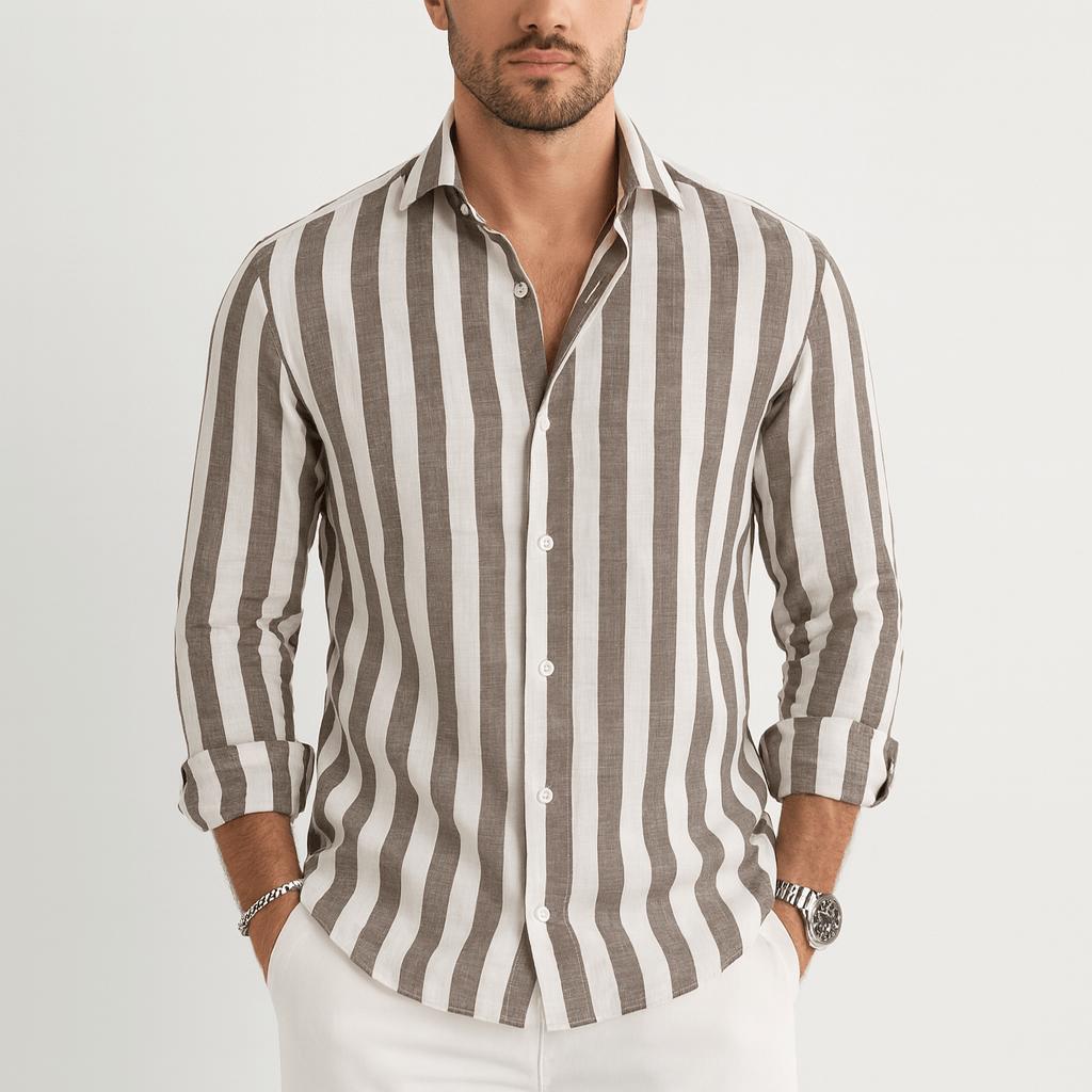 Koszula męska w paski zapinana na guziki z długim rękawem - materiał oddychający