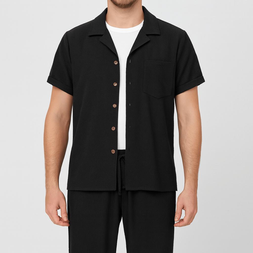 Koszula z krótkim rękawem zapinana na guziki i spodnie ze ściągaczem zestawy